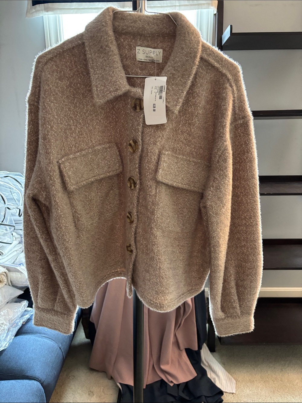 Z Supply Taupe Teddy Button-Front Jacket